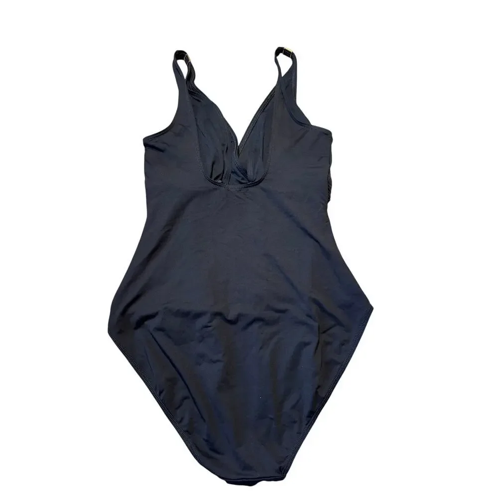Lauren Ralph Lauren One Piece Swimsuit Womens 12 Black Tummy Control V-Neck Swim